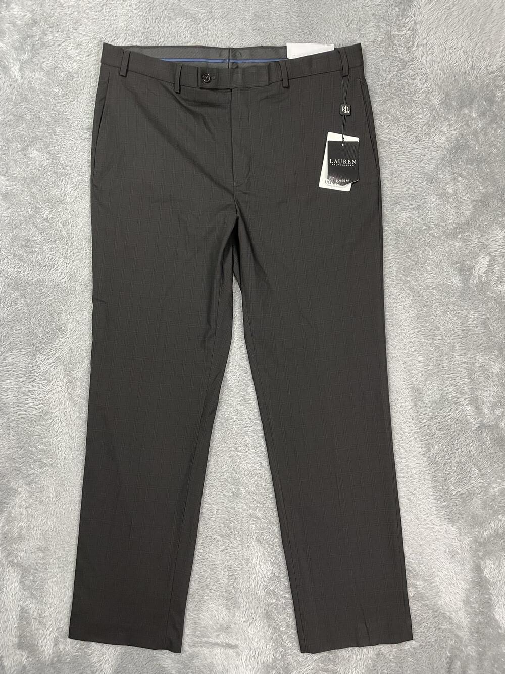 Lauren Ralph Lauren Dress Pants Mens 38x32 Brown Classic Fit Stretch Plaid NWT